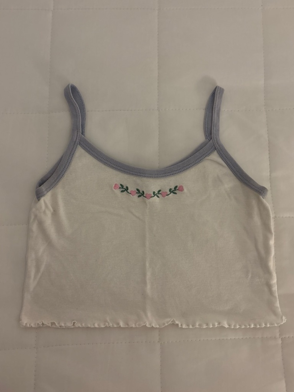 Brandy Melville Floral Embroidered Cropped Cami with Lavender Trim